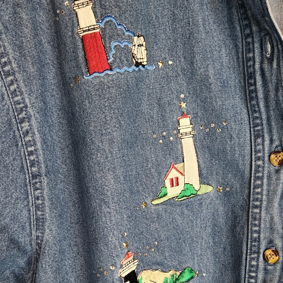 Denim Button Down Shirt with Lighthouses - Picture 2 of 10